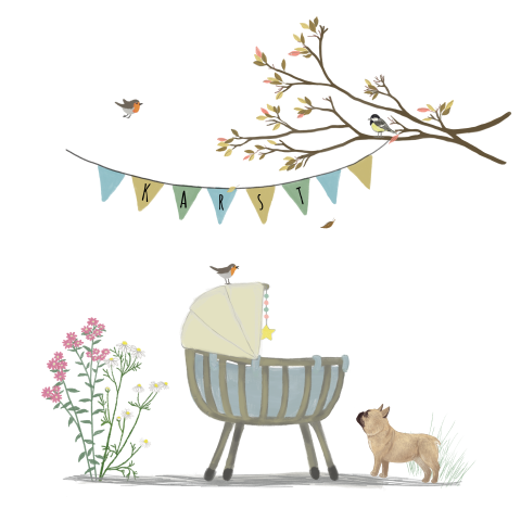 Tegeltje Rotan wiegje Franse buldog herfst