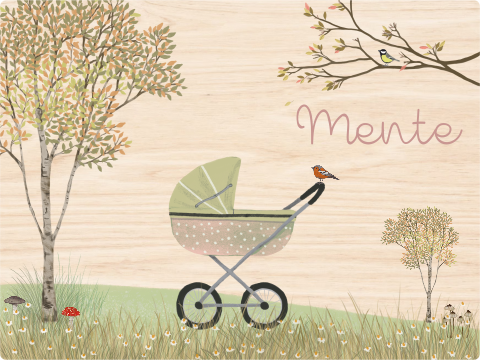 Houten memorybox Vintage kinderwagen roze herfst