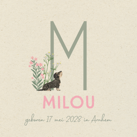 Tegeltje Letter ruwharige teckel bloemen