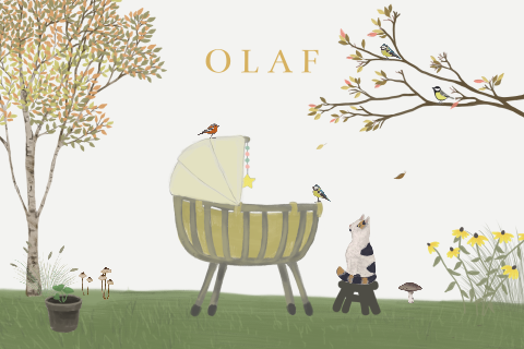 Poster Rotan wiegje lapjeskat herfst paddenstoelen