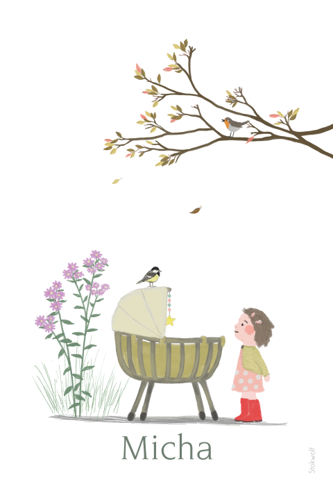 Poster rotan wiegje herfsttak zus herfstasters