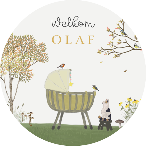 Tuinbord rond Rotan wiegje lapjes kat herfst paddenstoelen