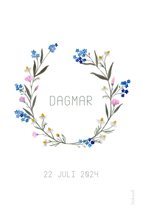 Poster bloemenkrans kamille en vergeet-me-nietjes