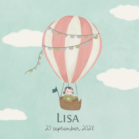 Tegeltje Luchtballon roze wolken dochter