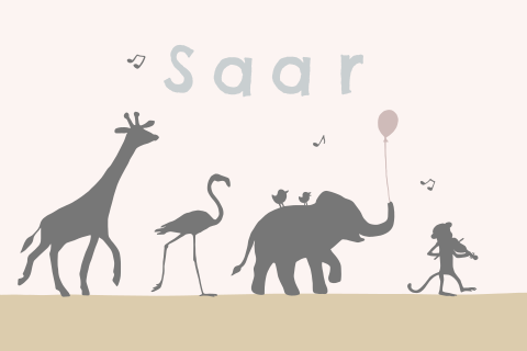Geboortekaartje jungle dieren optocht silhouet roze