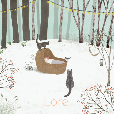 Tegeltje Bos winter rieten mandje katten