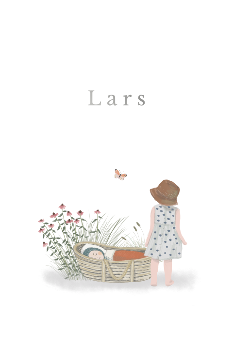 Poster Rotan mandje zus broertje zomerhoed