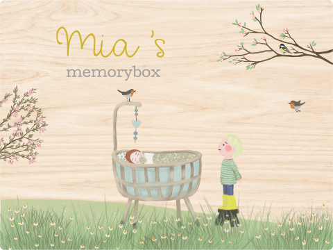 Houten memory box Rotan wiegje lentebloesem