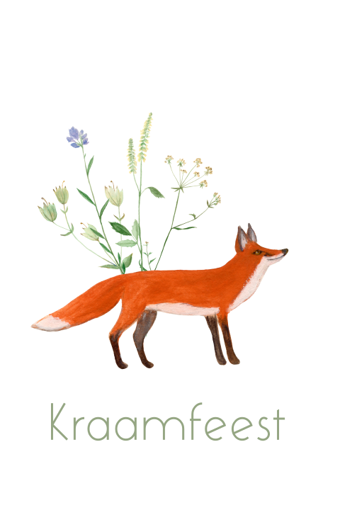 Kraamfeest kaart vos wilde bloemen