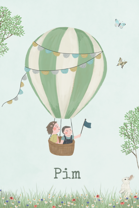 Poster Luchtballon broertje tweede kind groen