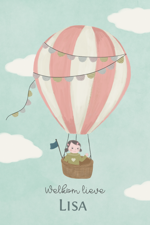 Geboortekaartje Luchtballon wolken dochter