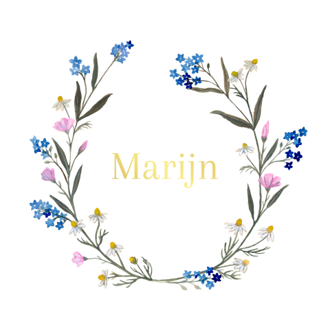 Poster bloemenkrans kamille en vergeet-me-nietjes vierkant