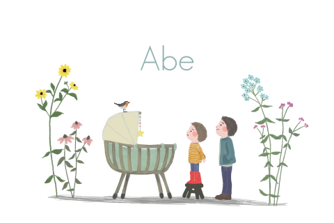 Geboortekaartje Broertje zusje derde kindje rotanwiegje bloemen