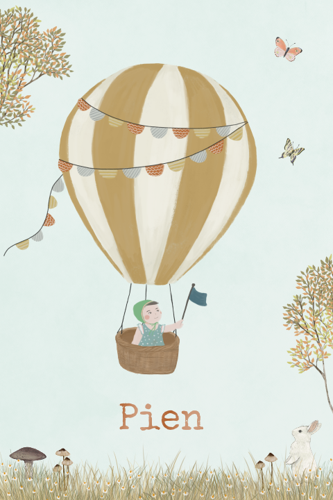 Geboortekaartje Luchtballon oker herfst