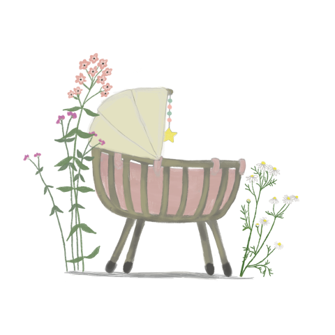 Sluitzegel Rotan wiegje roze zomerbloemen