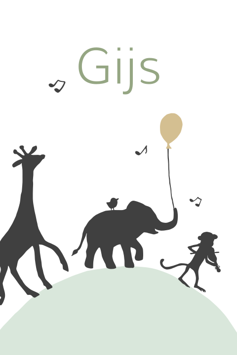 Geboortekaartje silhouet jungle dieren grijs