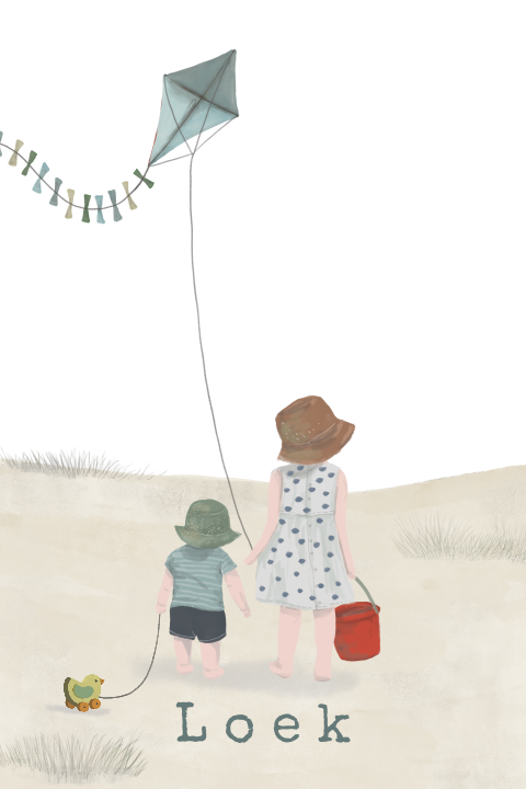 Geboortekaartje Broertje zus strand vlieger