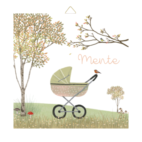 Tegeltje Vintage kinderwagen roze herfst