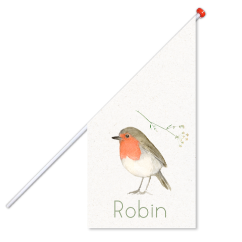Geboortevlag Roodborstje en bloem aquarel