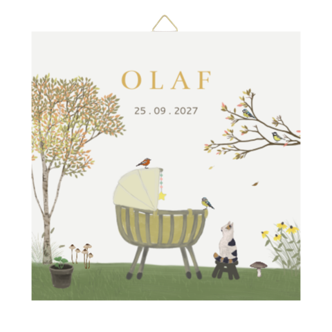 Tegeltje Rotan wiegje lapjeskat herfst paddenstoelen