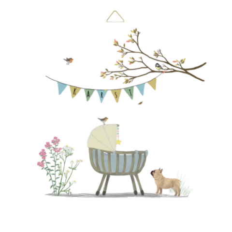 Tegeltje Rotan wiegje Franse buldog herfst