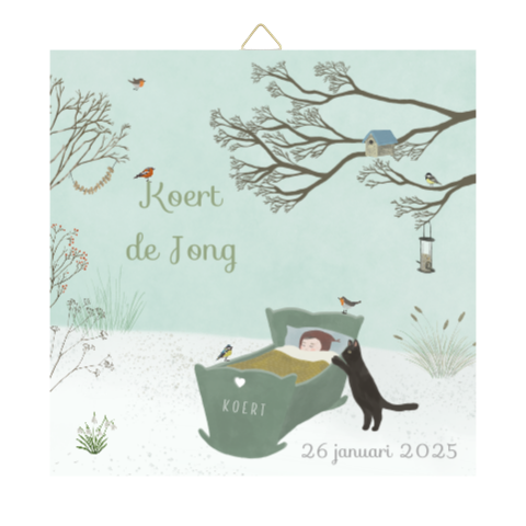 Tegeltje Ledikant vogels sneeuw winter