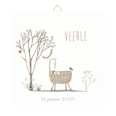 Tegeltje Rotan wiegje sneeuwklokjes winter