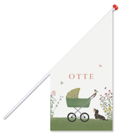 Geboortevlag wandelwagen Duitse teckel zomerbloemen