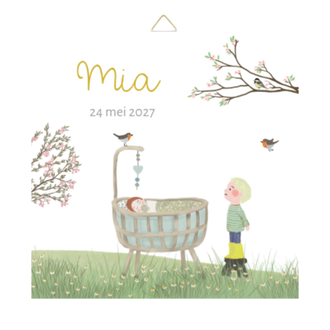 Tegeltje Zusje broertje rotan wiegje lentebloesem