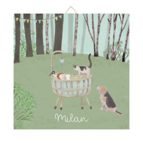 Tegeltje Bos lente met beagle en kat