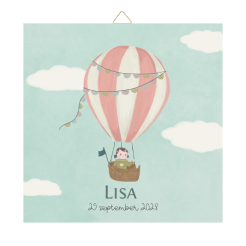 Tegeltje Luchtballon roze wolken dochter