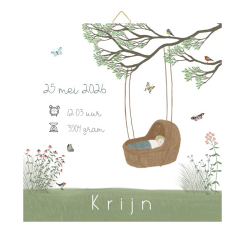 Tegeltje Rieten mandje bloemenweide vlinders