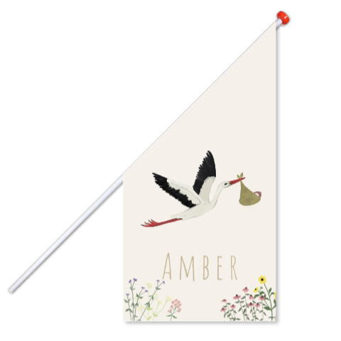 Geboortevlag ooievaar kindje zomerbloemen