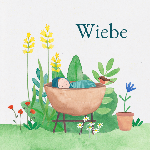Genderneutraal geboortekaartje Wiebe, Wiegje, Natuur, Bloemen, Groen