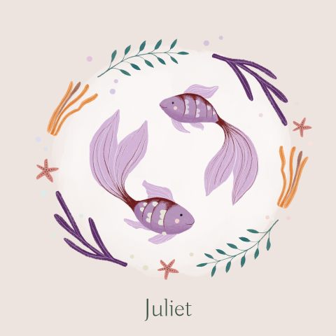 Geboortekaartje Juliet | Sterrenbeeld vissen