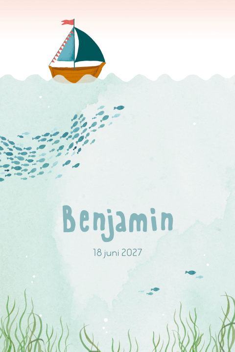 Geboortekaartje Benjamin | Onderwaterwereld met bootje