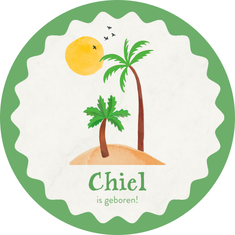 Geboorte raamsticker rond - Palmbomen en zon