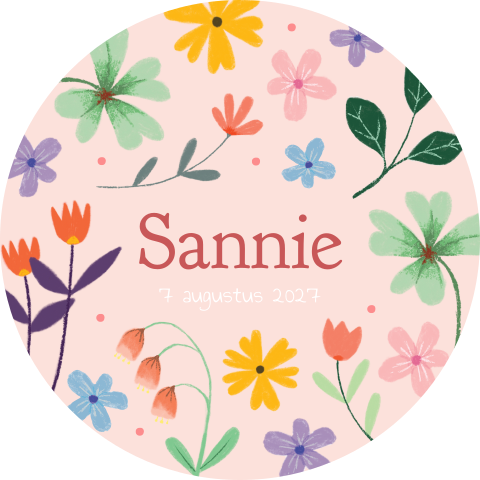 Roze raamsticker 'Sannie' met bloemen – 60 cm rond