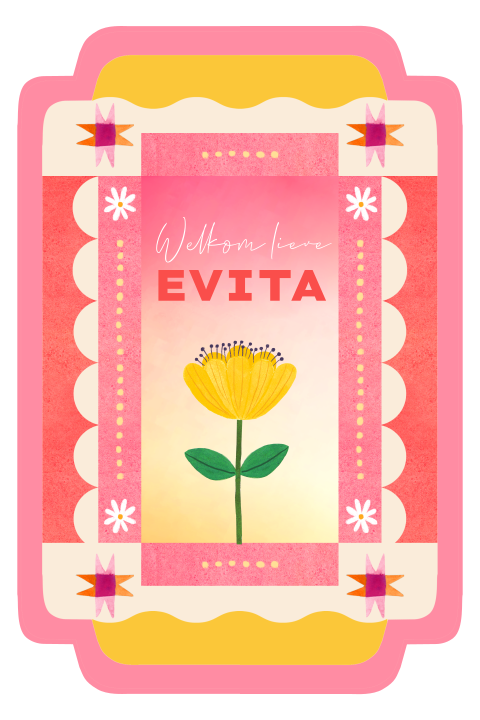 Studio WAM, Geboortekaartje Evita, Dochter, Roze, Bloem, Modern folk