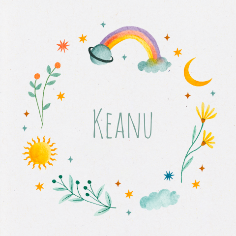 Geboortekaartje Keanu  |  Sterren, maantjes en regenboog