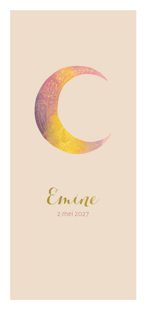 Geboortekaartje Emine | Maan met goudfolie elementen