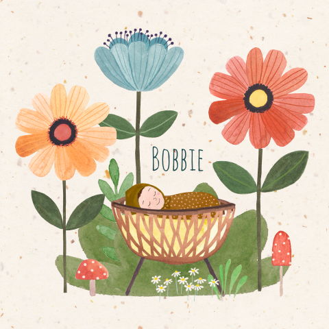 Geboortekaartje Bobbie | Wiegje tussen de bloemen