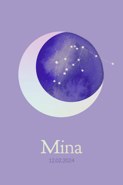 Geboortekaartje Mina | Maan in holografische folie