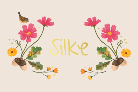 Herfst geboortekaartje 'Silke' met bloemen en goudfolie