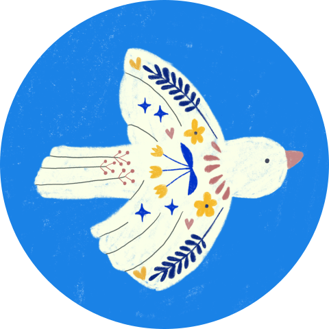 Sluitsticker folklore vogeltje blauw