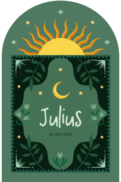 Geboortekaartje Julius | Geboortekaartje met zon in mooie boogvorm