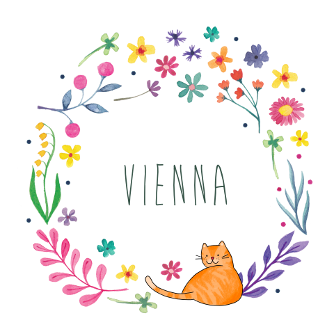 Geboortekaartje Vienna - Bloemencirkel met kat