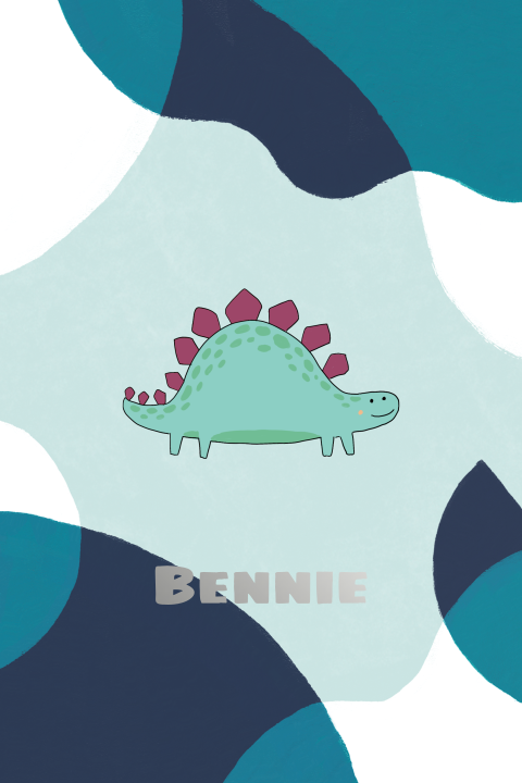 Geboortekaartje Bennie | Dinosaurus met abstracte achtergrond