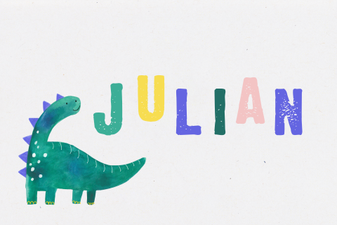 Geboortekaartje Julian | Dinosaurus met vrolijke kleuren