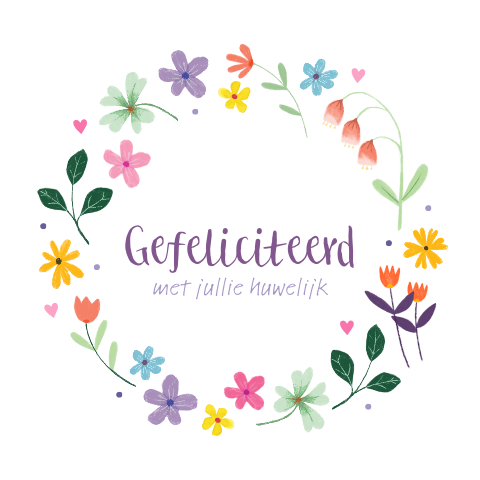 Wenskaart huwelijk - Bloemen krans